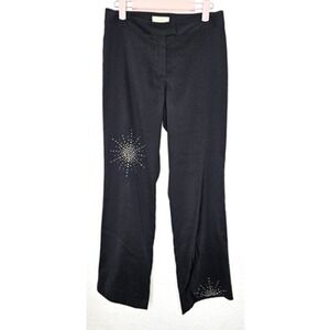 Vintage Cache Women Dress Pants 6 Black Mid Rise Rhinestone Straight Leg 80s 90s